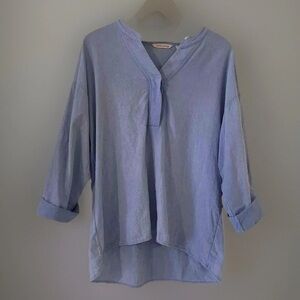 Soft Surroundings Top Sz M L Blue Chambray Tunic Popover Beach Coastal Lagenlook